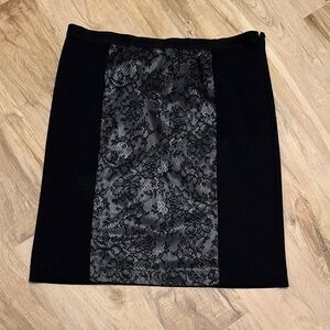 Rafaella Elegant Black Skirt with Floral Lace Panel